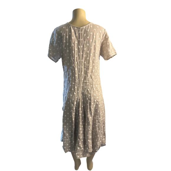 Women L Luca Vanucci Italy Beige Polka Dot 100% Linen Lagenlook Dress Asymmetric - Picture 4 of 7